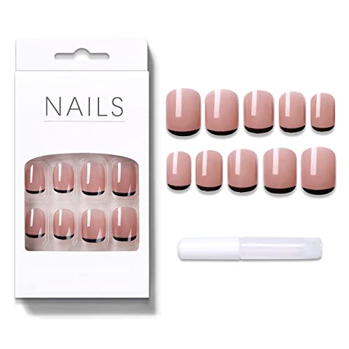 Press On Fake Nails, 24pcs Short French Tip False Nails, Reusable Nail Tips, ...