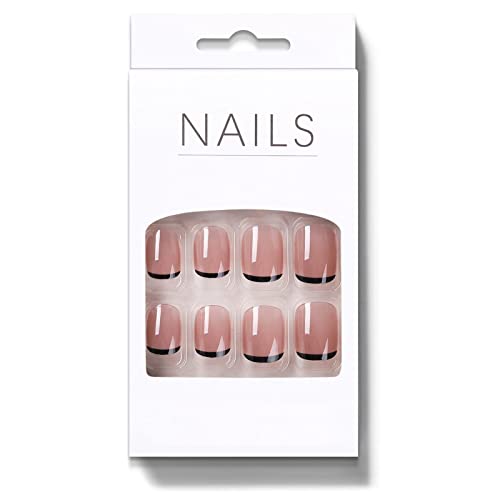 Press On Fake Nails, 24pcs Short French Tip False Nails, Reusable Nail Tips, ...