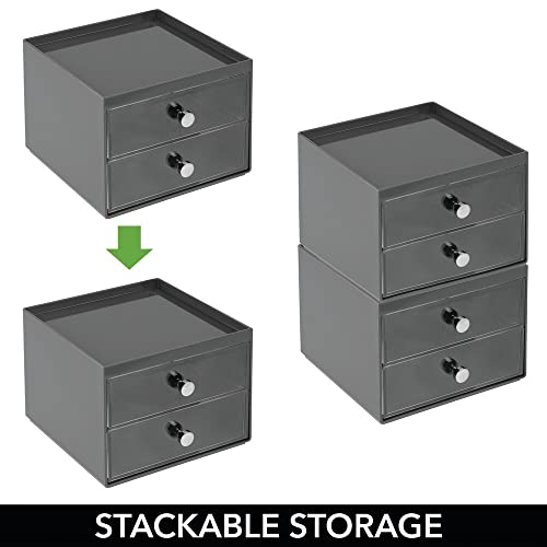 mDesign Plastic Makeup Organizer Storage Station Cube with 2 Drawers for Bath...