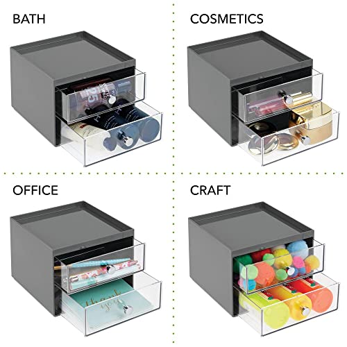 mDesign Plastic Makeup Organizer Storage Station Cube with 2 Drawers for Bath...