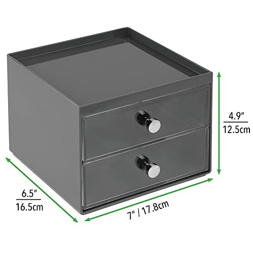 mDesign Plastic Makeup Organizer Storage Station Cube with 2 Drawers for Bath...