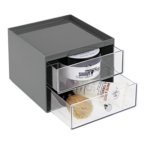 mDesign Plastic Makeup Organizer Storage Station Cube with 2 Drawers for Bath...