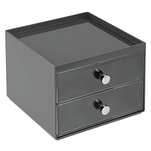 mDesign Plastic Makeup Organizer Storage Station Cube with 2 Drawers for Bath...