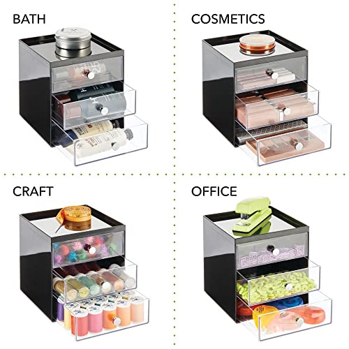 mDesign Plastic Makeup Organizer Storage Station Cube with 3 Drawers for Bath...