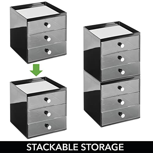 mDesign Plastic Makeup Organizer Storage Station Cube with 3 Drawers for Bath...