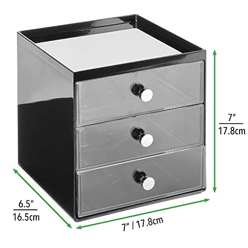 mDesign Plastic Makeup Organizer Storage Station Cube with 3 Drawers for Bath...