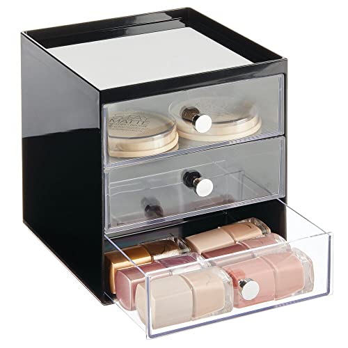 mDesign Plastic Makeup Organizer Storage Station Cube with 3 Drawers for Bath...