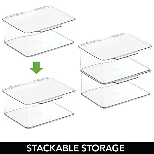 mDesign Plastic Stackable Square Storage Bin, Drawer Organizer with Secure Li...