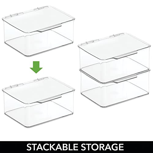 mDesign Plastic Stackable Square Storage Bin, Drawer Organizer with Secure Li...
