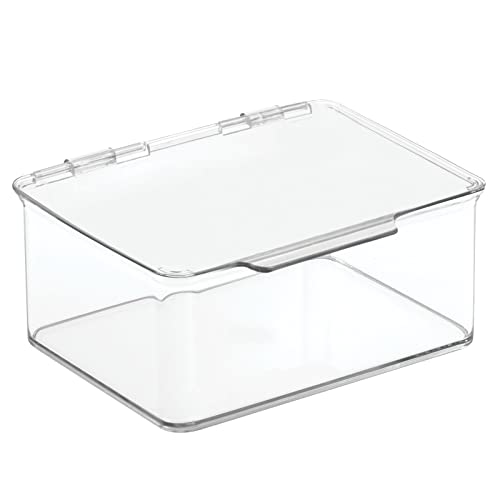 mDesign Plastic Stackable Square Storage Bin, Drawer Organizer with Secure Li...