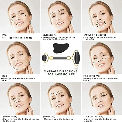 Jade Roller Gua Sha Set - Facial Beauty Roller Gua Sha Scrapping,Face Eye Rol...