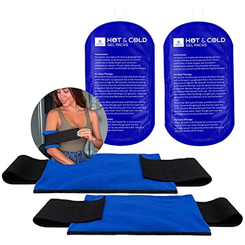 Gel Ice Pack for Injuries | 2 Reusable Gel Packs + 2 Adjustable Wraps - Hot &...
