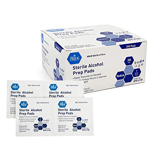 MED PRIDE Alcohol Prep Pads| 200 pack| Medical-Grade, Sterile, Individually-W...