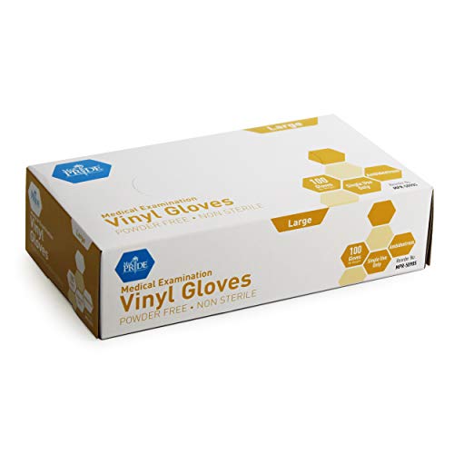 Med PRIDE Medical Vinyl Examination Gloves (Large, 100-Count) Latex Free Rubb...