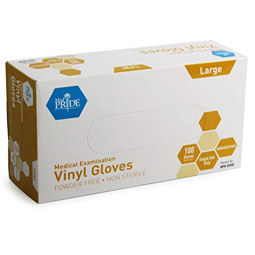 Med PRIDE Medical Vinyl Examination Gloves (Large, 100-Count) Latex Free Rubb...