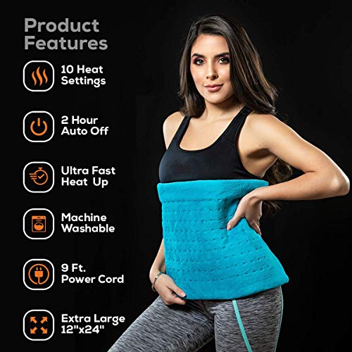 Med Relief Large 12"x24" Electric Heating Pad for Back Pain Relief, Ultra Sof...