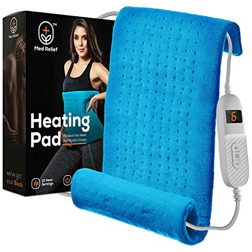 Med Relief Large 12"x24" Electric Heating Pad for Back Pain Relief, Ultra Sof...