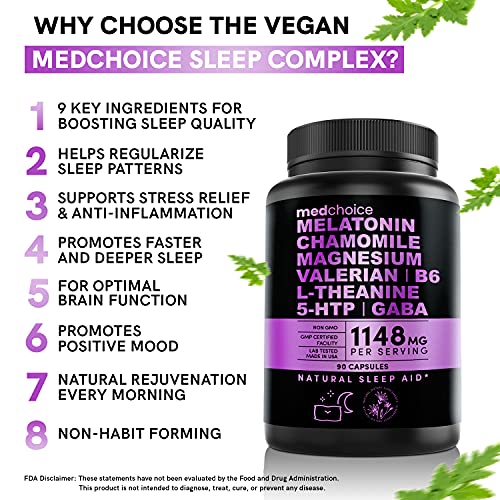 10-in-1 Melatonin 6mg Natural Sleep Aid, Sleep Supplement w L Theanine, 5 HTP...