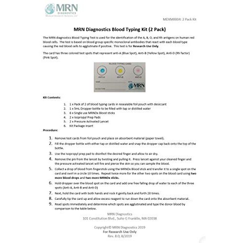 Blood Type Kit: 2 Pack Complete Blood Typing Kit