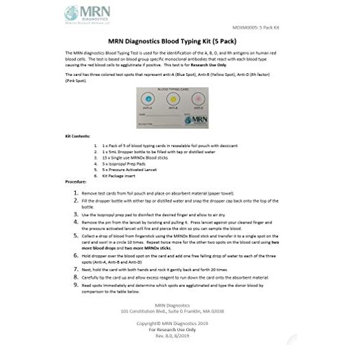 Blood Type Kit: 5 Pack Complete Blood Typing Kit