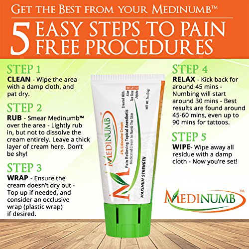 Medinumb Lidocaine Numbing Cream (2oz/56g) Topical Anesthetic - Waxing, Laser...
