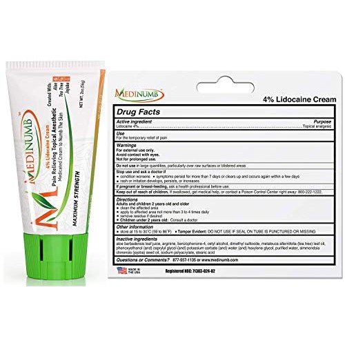 Medinumb Lidocaine Numbing Cream (2oz/56g) Topical Anesthetic - Waxing, Laser...
