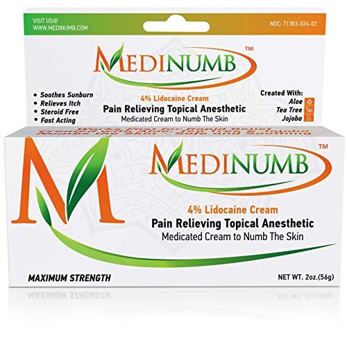 Medinumb Lidocaine Numbing Cream (2oz/56g) Topical Anesthetic - Waxing, Laser...