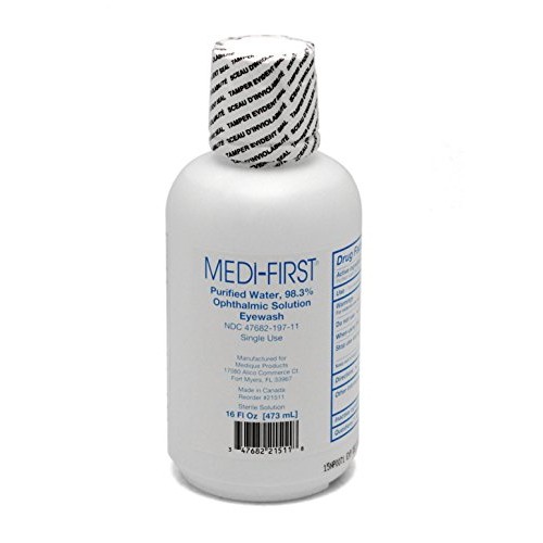 Medique 21511 Medi-First Sterile Eye Wash with eye caps, 16 oz Bottle