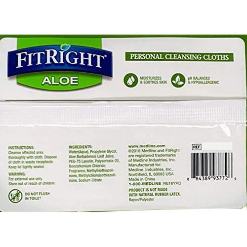 FitRight Aloe Personal Cleansing Cloth Wipes, Scented, 8 x 12 inch Adult Larg...