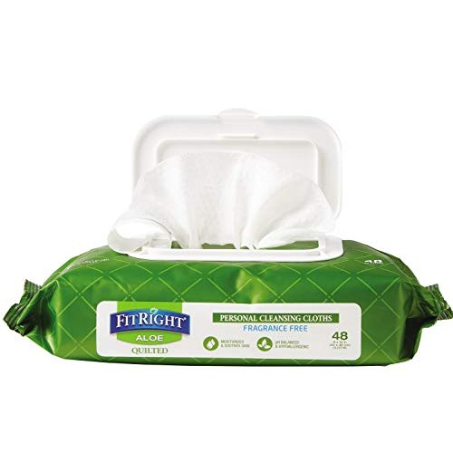 FitRight Aloe Quilted Heavyweight Personal Cleansing Cloth Wipes, Unscented, ...