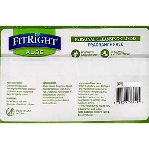 FitRight Aloe Quilted Heavyweight Personal Cleansing Cloth Wipes, Unscented, ...