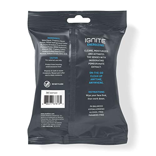 Ignite Mens Body Wipes, Shower Wipes With Bold Energizing Scent, 10 Wipes, Gr...