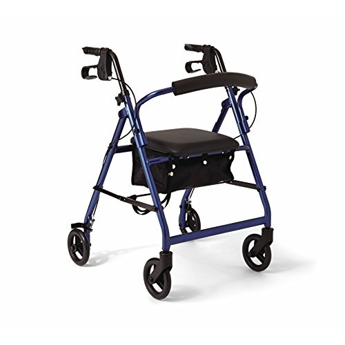 Medline Aluminum Rollator Walker with Seat, Folding Mobility Rolling Walker h...