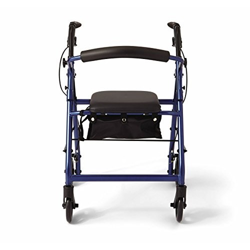 Medline Aluminum Rollator Walker with Seat, Folding Mobility Rolling Walker h...