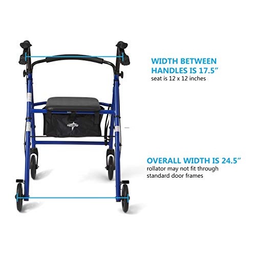 Medline Aluminum Rollator Walker with Seat, Folding Mobility Rolling Walker h...