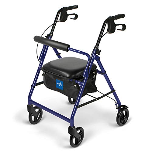 Medline Aluminum Rollator Walker with Seat, Folding Mobility Rolling Walker h...