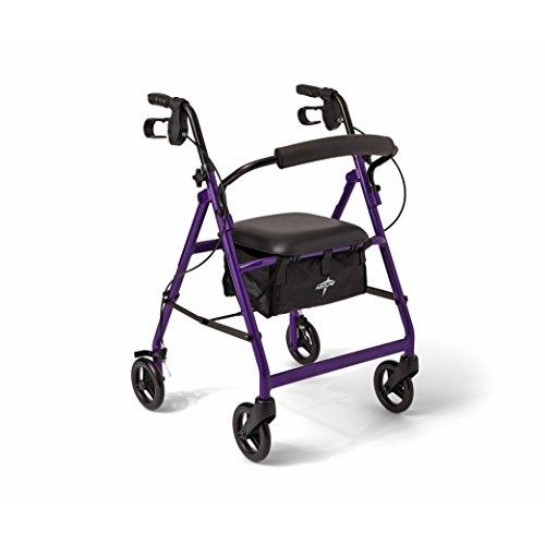 Medline Aluminum Rollator Walker with Seat, Folding Mobility Rolling Walker h...