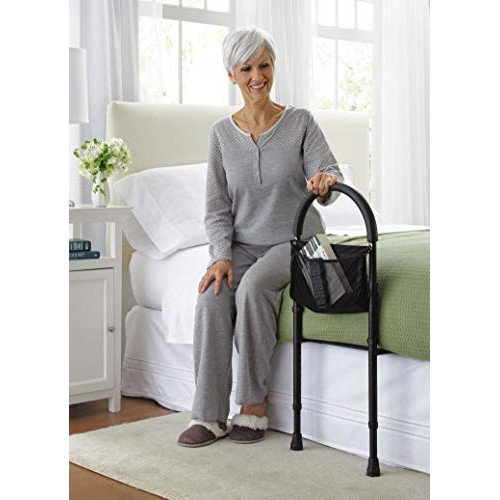 Medline Bed Assist bar With Storage Pocket, Height Adjustable Bed Rails for E...