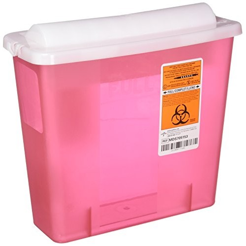 Medline Biohazard Patient Room Sharps Disposal Container qt, Red, 1 Count