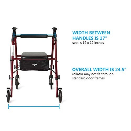 Medline Freedom Mobility Lightweight Folding Aluminum Rollator Walker with 6-...