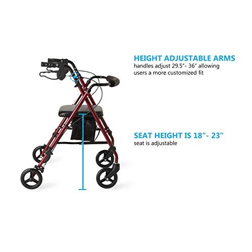Medline Freedom Mobility Lightweight Folding Aluminum Rollator Walker with 6-...