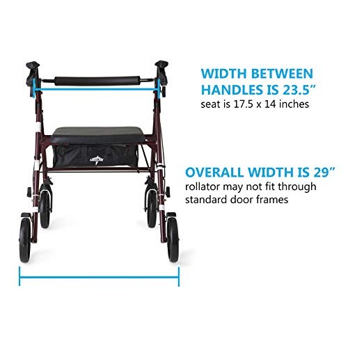 Medline Heavy Duty Rollator Walker with Seat, Bariatric Rolling Walker Suppor...