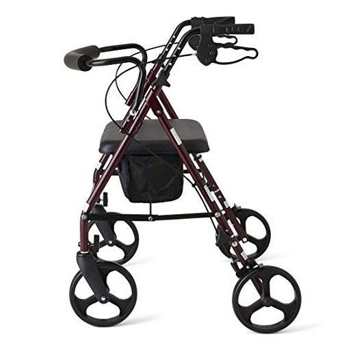 Medline Heavy Duty Rollator Walker with Seat, Bariatric Rolling Walker Suppor...