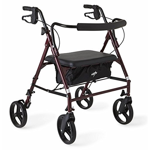 Medline Heavy Duty Rollator Walker with Seat, Bariatric Rolling Walker Suppor...