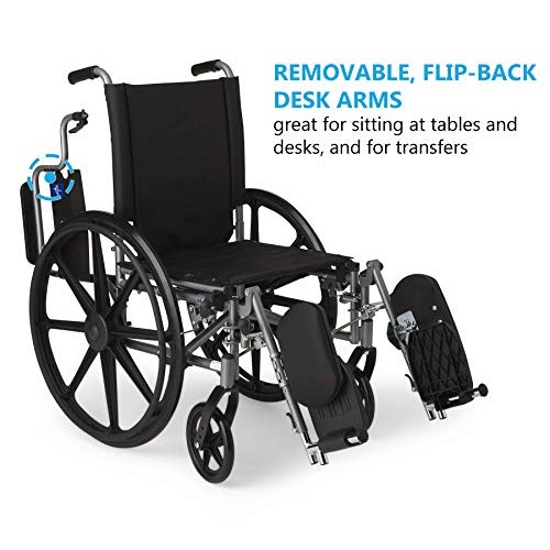 Medline Lightweight & User-Friendly Wheelchair With Flip-Back, Desk-Length Ar...