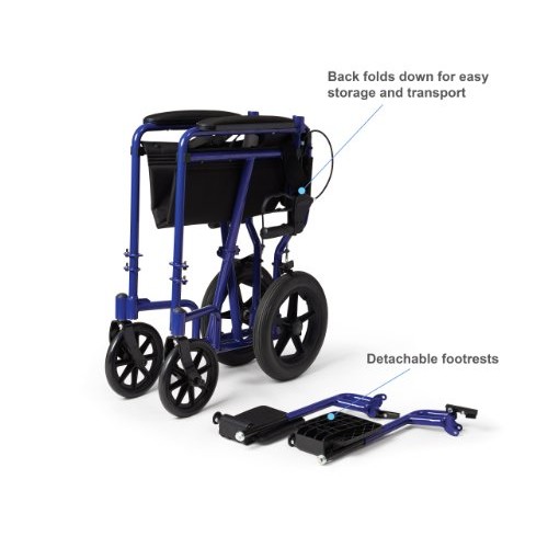 Medline Lightweight Transport Wheelchair with Handbrakes, Folding Transport C...