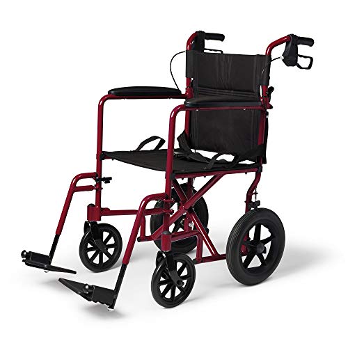 Medline Lightweight Transport Wheelchair with Handbrakes, Folding Transport C...