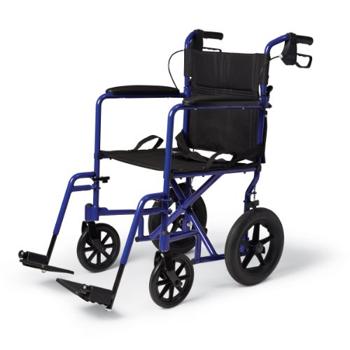 Medline Lightweight Transport Wheelchair with Handbrakes, Folding Transport C...