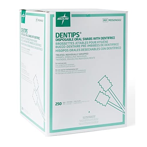 Medline MDS096502 Dentips Mint Treated Oral Care Swabs, 250 Count , Green