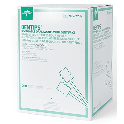 Medline MDS096502 Dentips Mint Treated Oral Care Swabs, 250 Count , Green